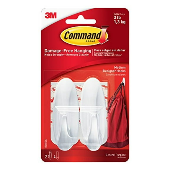 Command Designer Hooks, Medium White (Pack of 20)