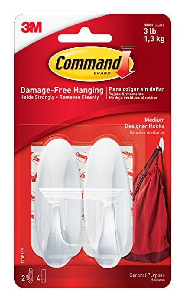 Command Designer Hooks, Medium White (Pack of 48)