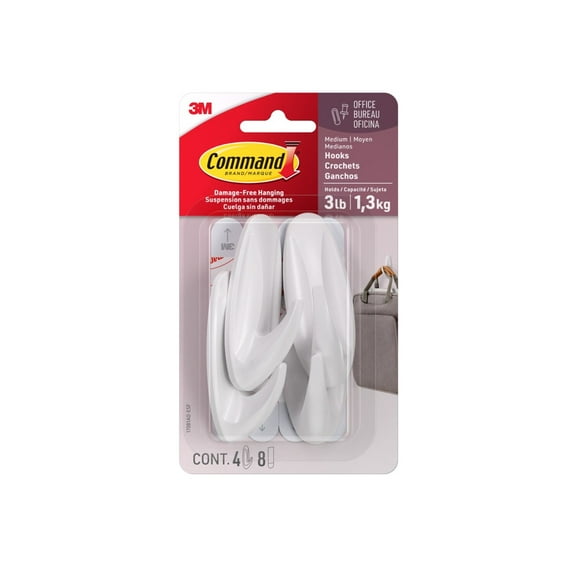 Command Designer Hooks Value Pack, White, Medium, 4 Hooks, 8 Strips/Pack