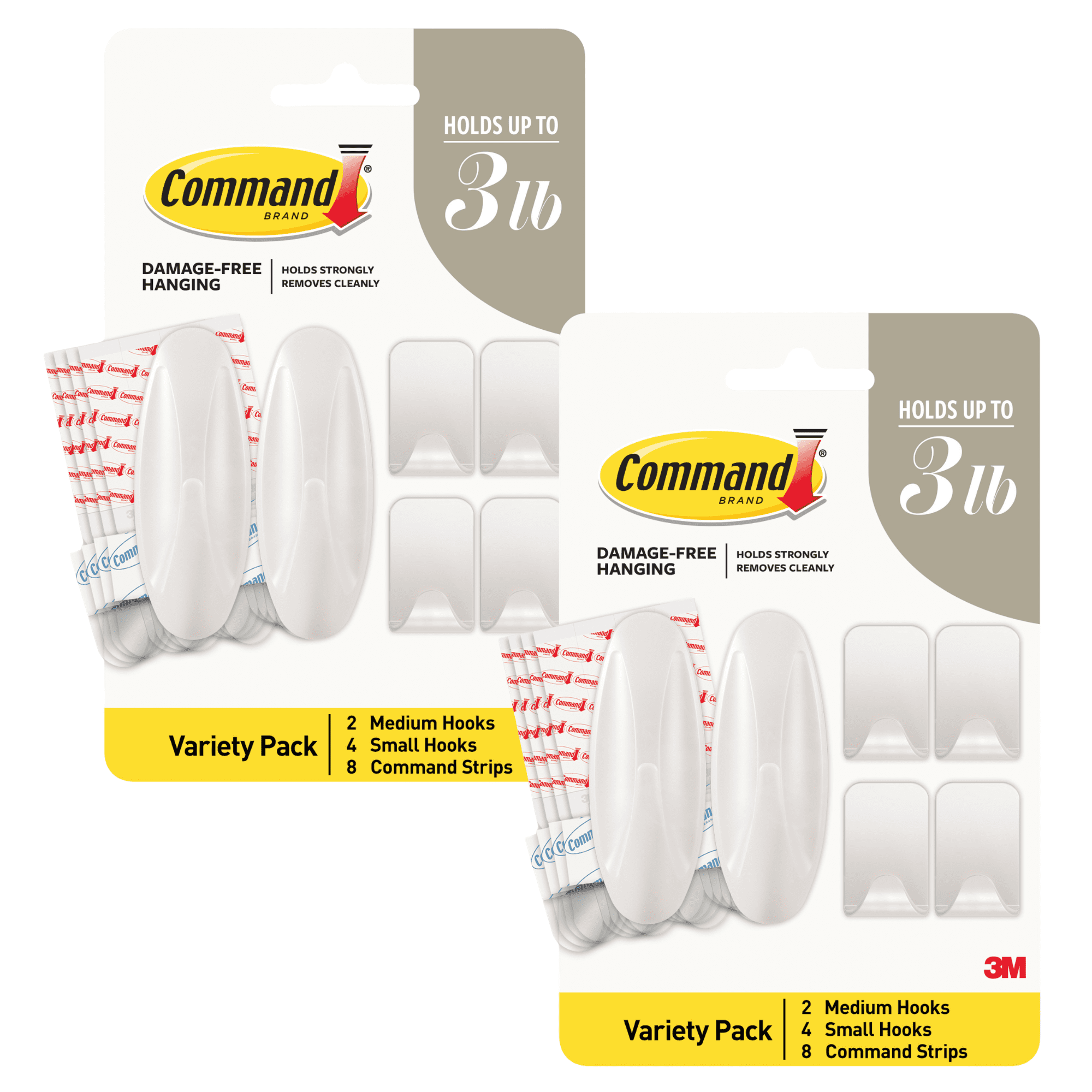 Command Designer Mixed Hooks Pack [Removable]: 2 medium hooks, 4 small hooks, 8 refill strips (Radiant Pearl) [2-pack]