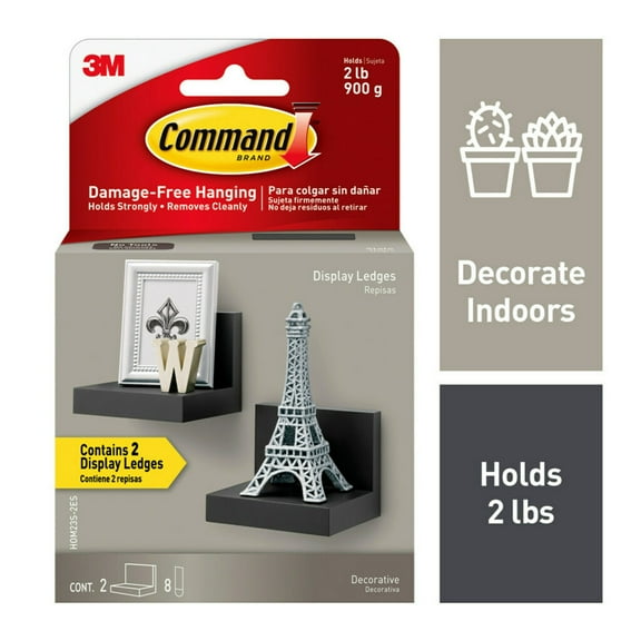 Command Display Ledges, Holds 2 lbs, Slate, 2 Wall Display Ledges and 8 Command Strips