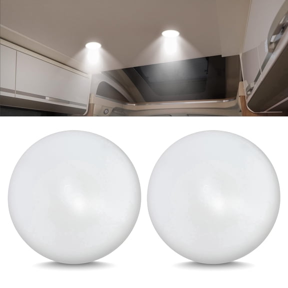Command Electronics OEM 12V LED RV Low Profile Surface Mount Ceiling Light - Made in USA - Durable Design - Hardware & Connectors Included - 4.5 Inch Diameter for Compact Spaces | White (2 Pack)