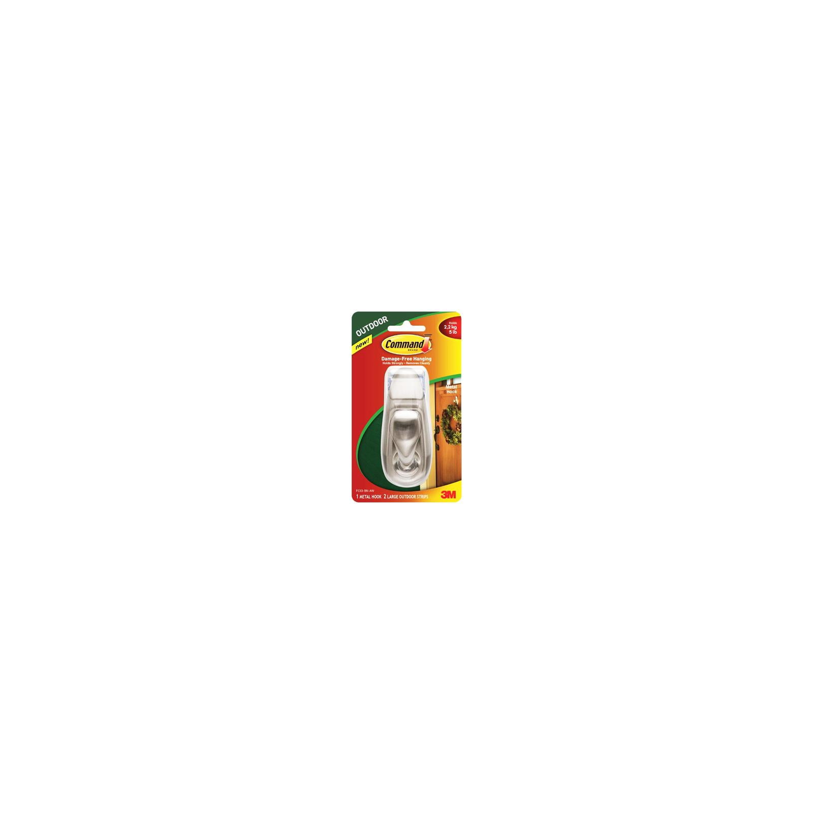 Command FC13-BN-AWES Outdoor Hook, Metal, Foam Strip, Large - Quantity 4