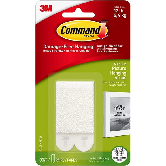 Command Foam 12 lb Picture Hanging Strips, Medium, 6-packages 24 pairs total 17201-4PK-ES