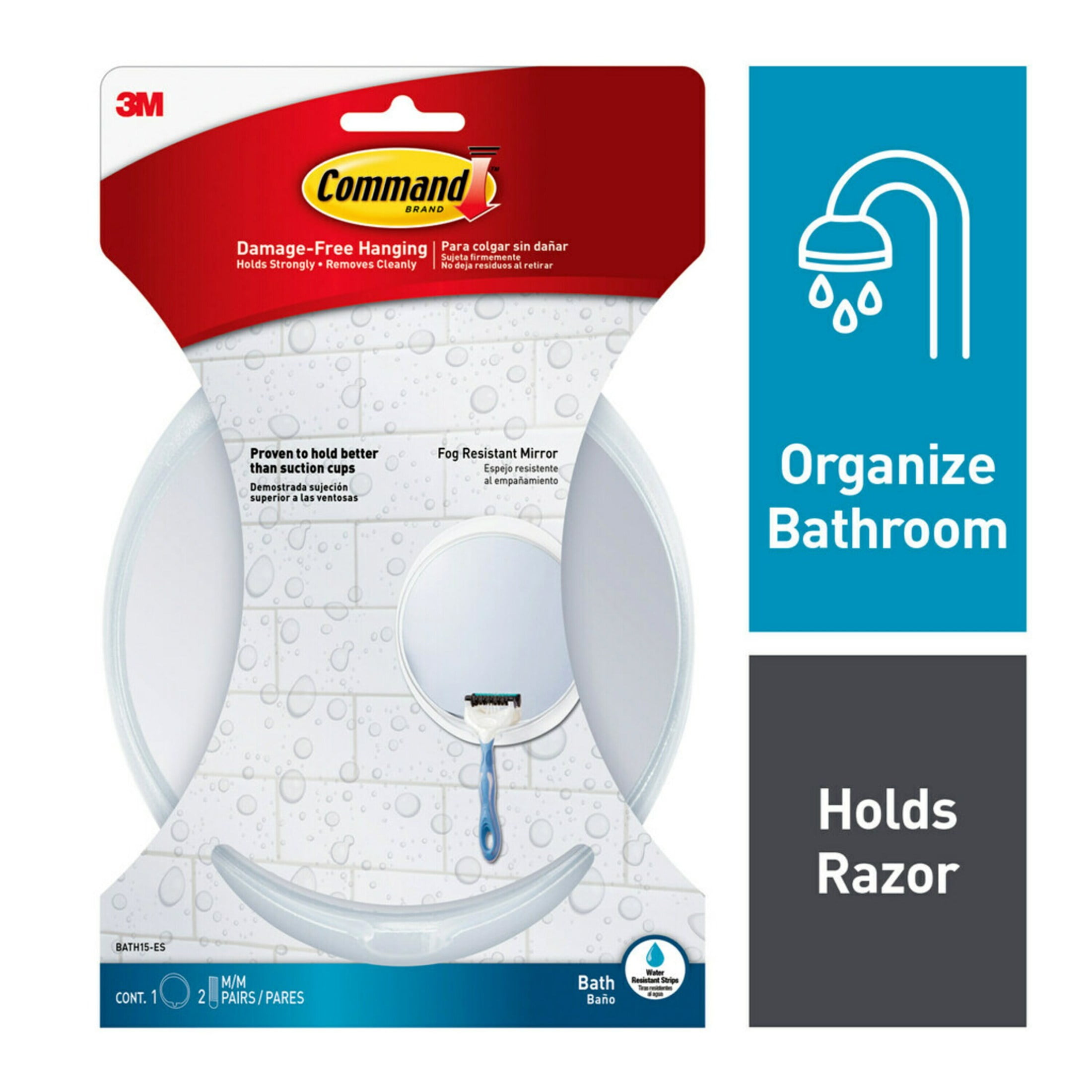 Fog Resistant Wall-Mounted Shower Mirror with Water-Resistant Strips