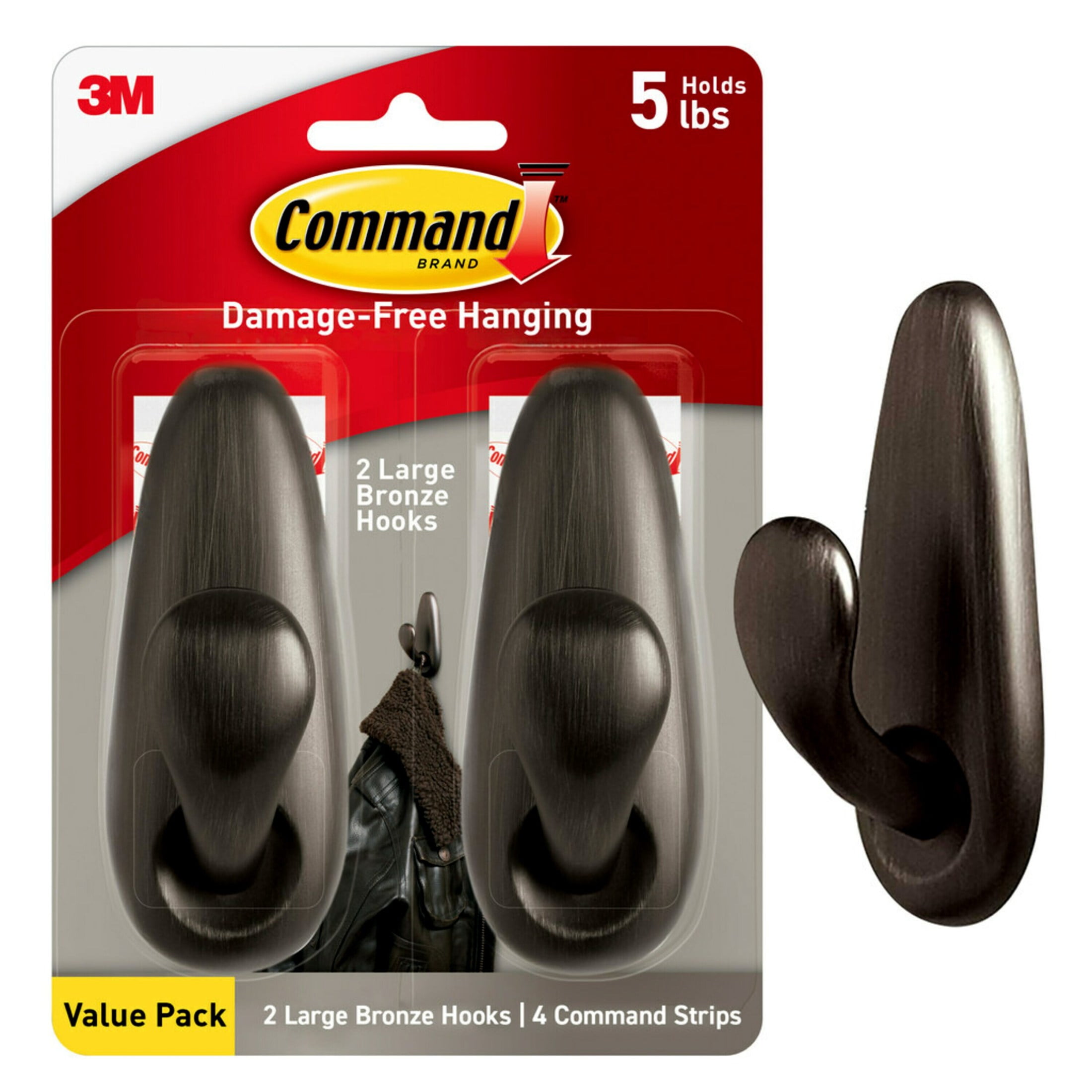 Large Oil Rubbed Bronze Metal Hooks with Adhesive Strips