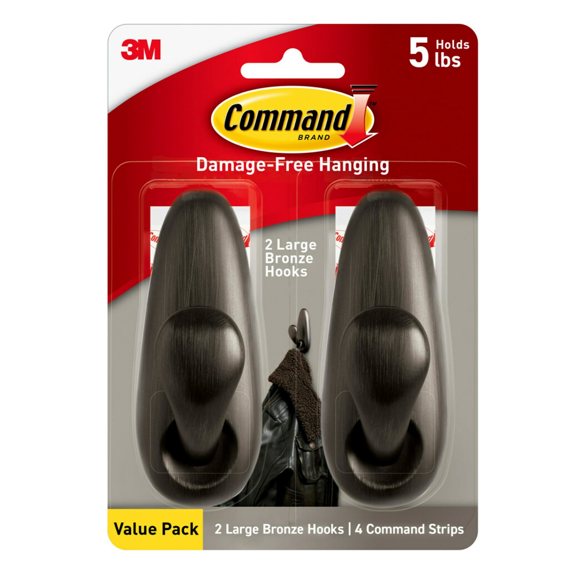 Large Oil Rubbed Bronze Metal Hooks with Adhesive Strips