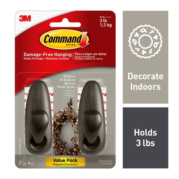 Command Forever Classic Medium Metal Hooks, Damage Free Decorating, 2 Hooks