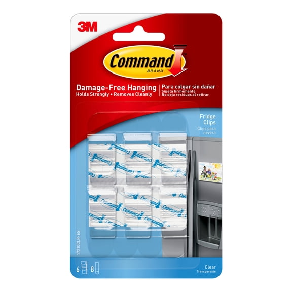 Command Fridge Clips, Clear, 6 Clips, 8 Strips/Pack