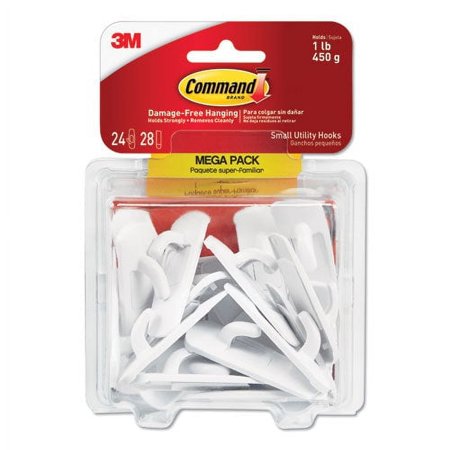 Command General Purpose Hooks, Small, 1 Lb Cap, White, 24 Hooks And 28 Strips-Pack