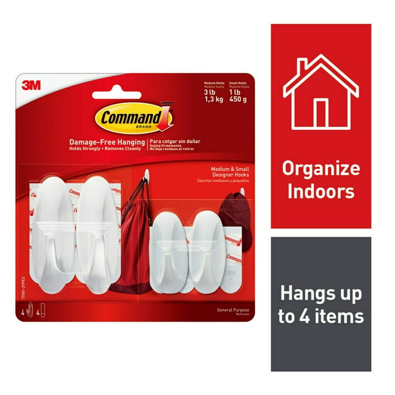 Designer Hooks, Medium, Plastic, White, 3 lb Capacity, 13 Hooks and 16 Strips/Pack Designer Hooks, Medium, Plastic, White, 3 lb Capacity, 13 Hooks and 16 Strips/Pack
