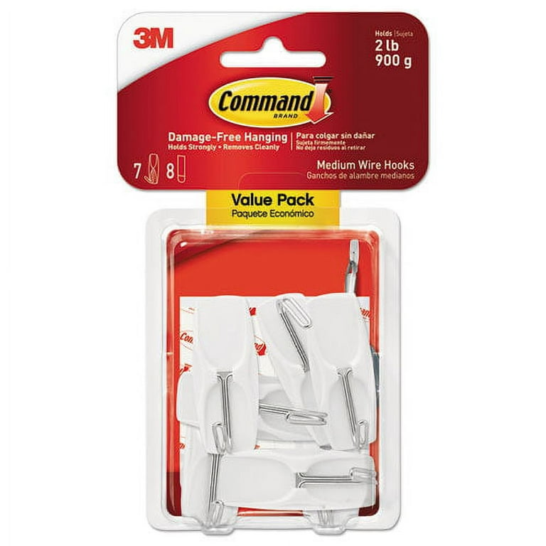 Command General Purpose Wire Hooks, Medium, 2 Lb Cap, White, 7 Hooks And 8  Strips-Pack