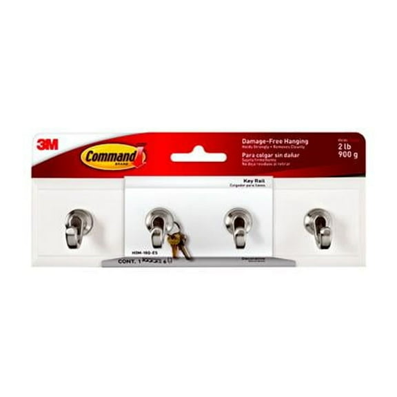 Command HOM-18Q-ES Key Hook Rail, Adhesive, Quartz Color, 8 x 2-1/8 x 1-1/2 In. - Quantity 2
