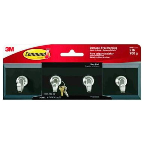 Command HOM-18S-ES Key Hook Rail, Adhesive, Slate Color, 8 x 2-1/8 x 1-1/2 In. - Quantity 2