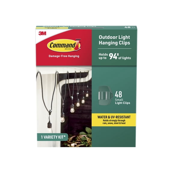 Command Halloween Outdoor Light Hanging Clip Kit, Holds up to 94 inches of Lights, Water Resistant, 48 Small Clips