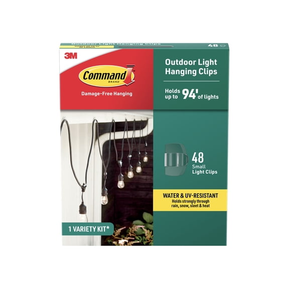 Command Halloween Outdoor Light Hanging Clip Kit, Holds up to 94 inches of Lights, Water Resistant, 48 Small Clips
