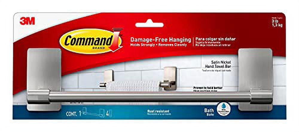Satin Nickel Hand Towel Bar with Adhesive Strips