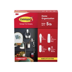 Command Home Organization Kit, Holds up to 5 lb., 4 Styles of White Hooks, Hangs up to 18 Items