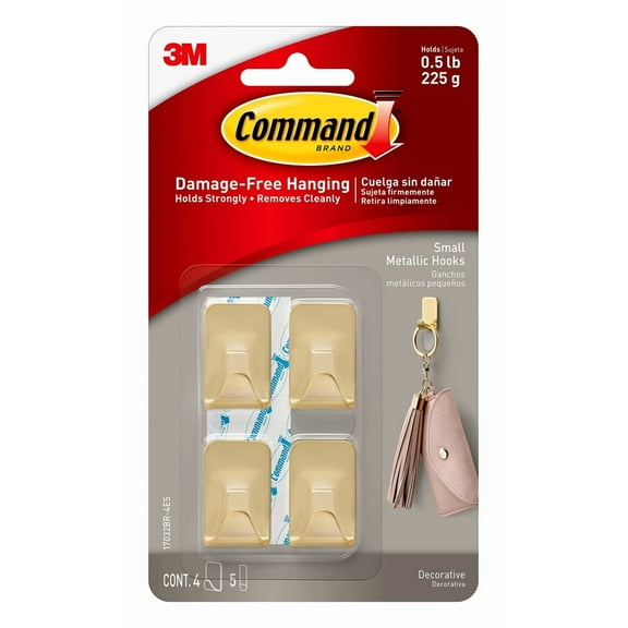 Command Hooks Damage Free Wall Hooks Set Of 4 Brass No Tools Required