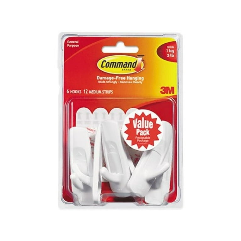 Command Hooks Value Pack, White, Medium, 6 Hooks, 12 Strips/Pack Command Hooks Value Pack, White, Medium, 6 Hooks, 12 Strips/Pack