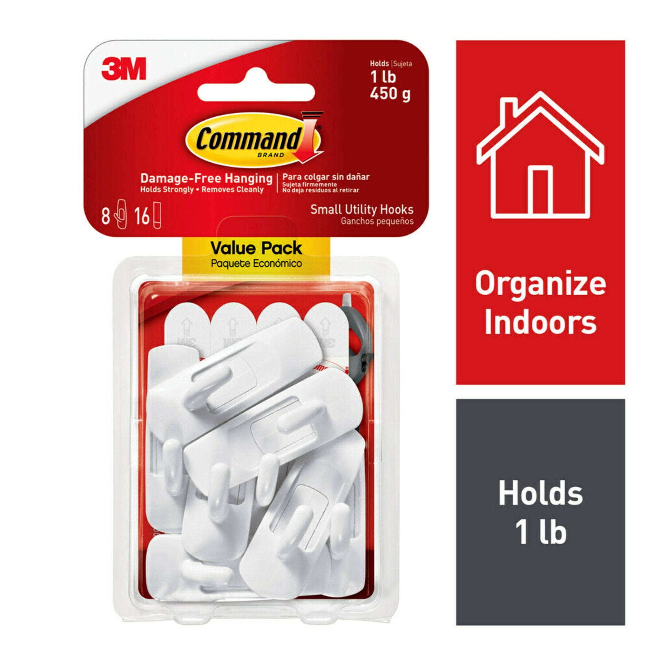Small White Plastic Adhesive Utility Hooks Value Pack