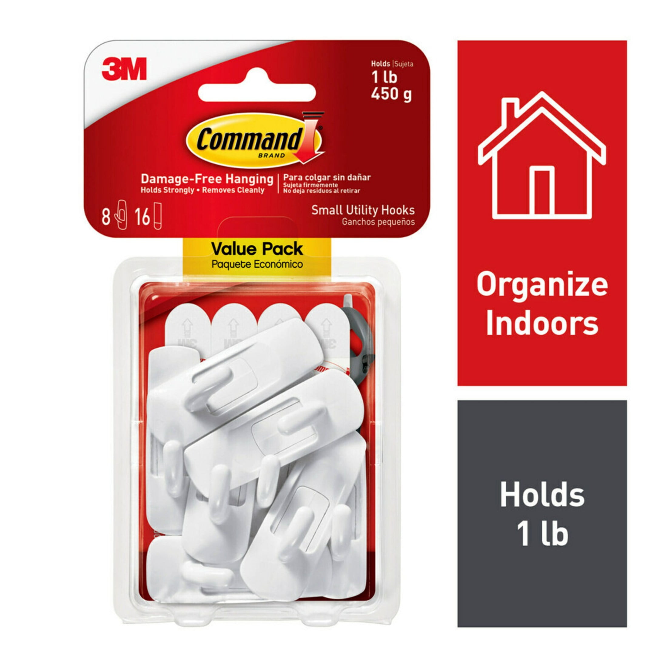 Small White Plastic Adhesive Utility Hooks Value Pack