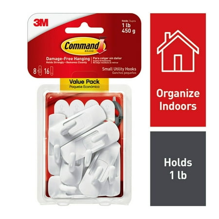 Command Hooks Value Pack, White, Small, 8 Wall Hooks