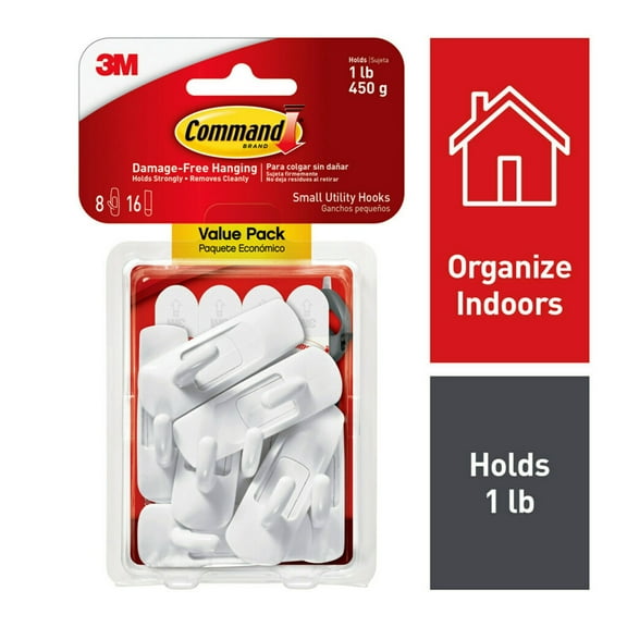 Command Hooks Value Pack, White, Small, 8 Wall Hooks