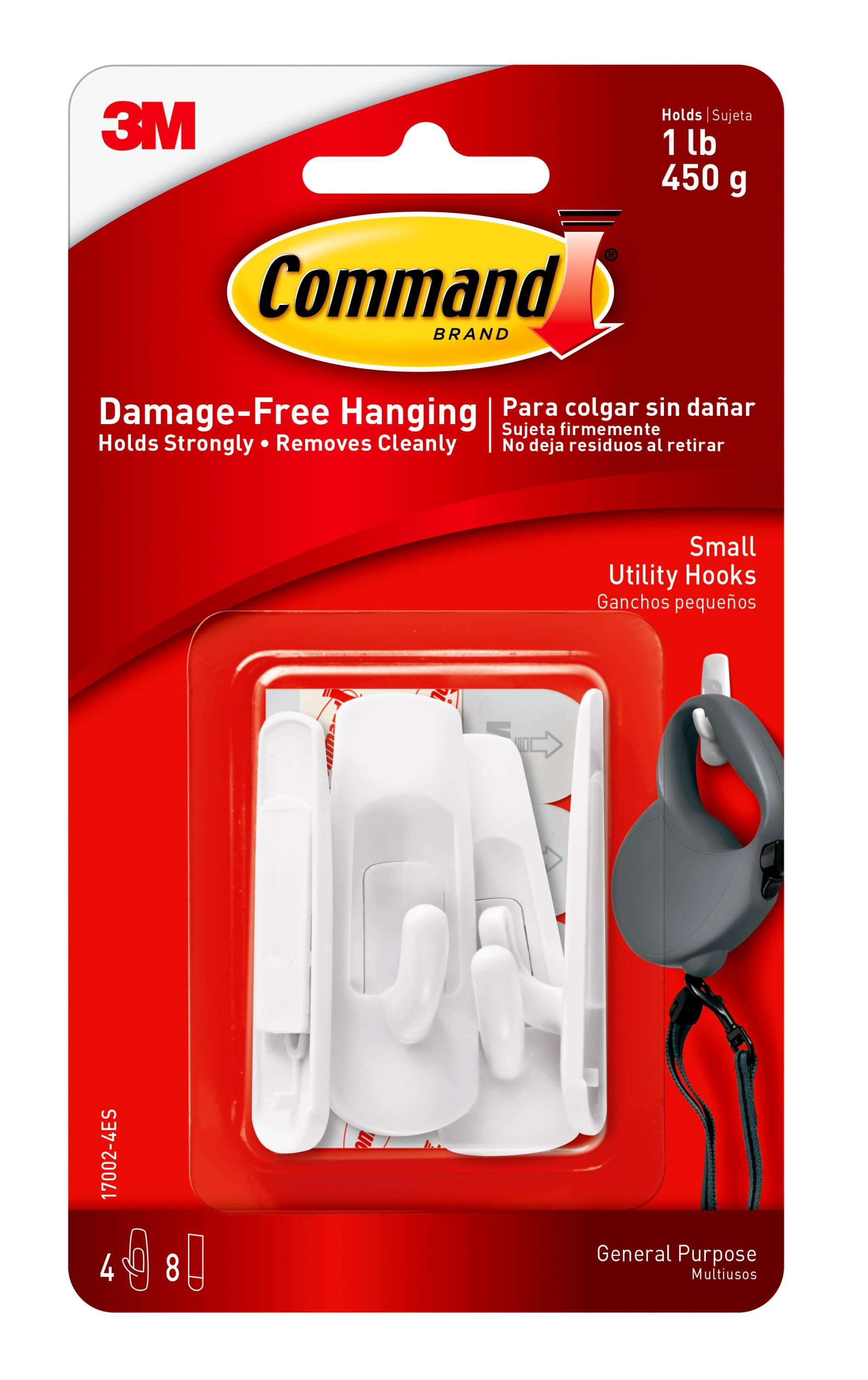 Command Hooks, White, Small, 4 Hooks, 8 Strips/Pack - Walmart.com