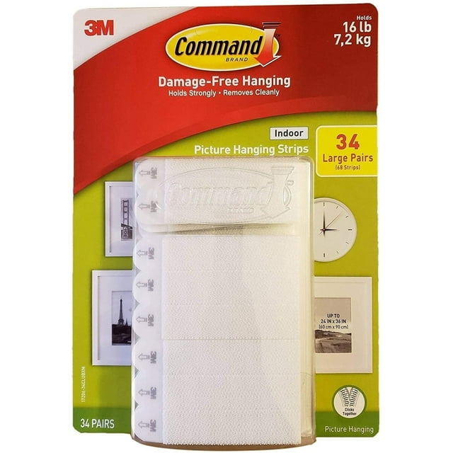 Command Indoor Picture Hanging Strips, 34 Large Pairs, 68 Total, Damage