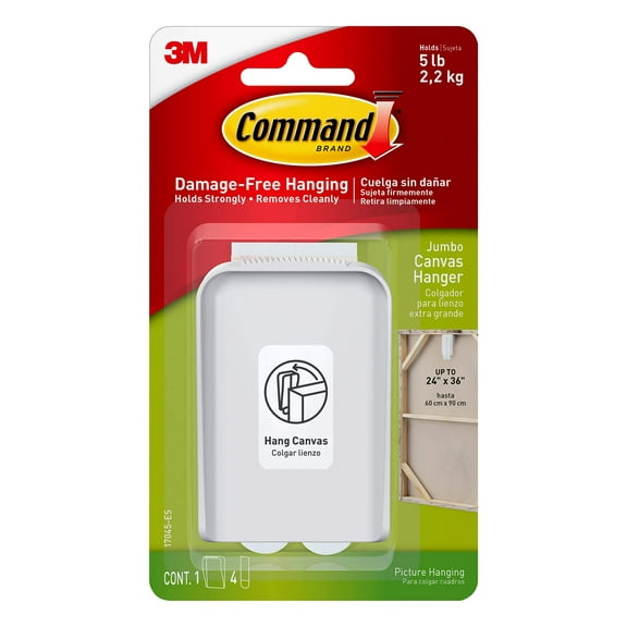 Command Jumbo Canvas Hanger, 1-Hanger, 2-Strips, Holds up to 5 lbs, Indoor Use, Decorate Damage-Free