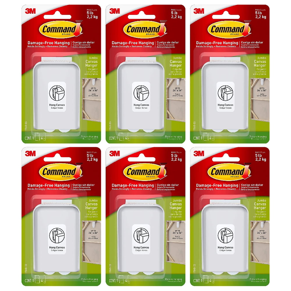 Command Jumbo Canvas Picture Hangers Plastic White 1 Hanger 4 Strips, 6
