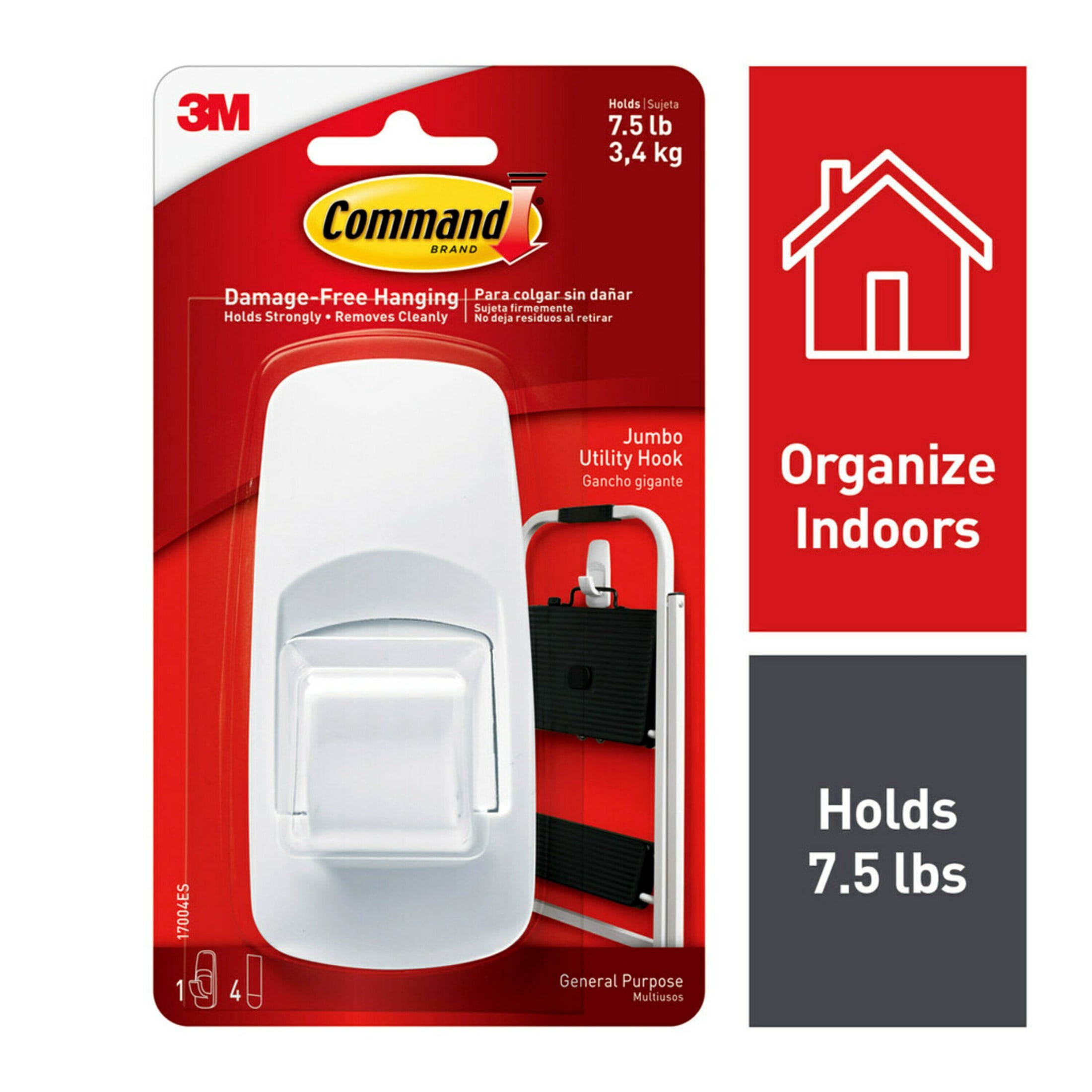 Command Jumbo Hook, White, 1 Hook, 2 Strips (Holds 7.5 lb)