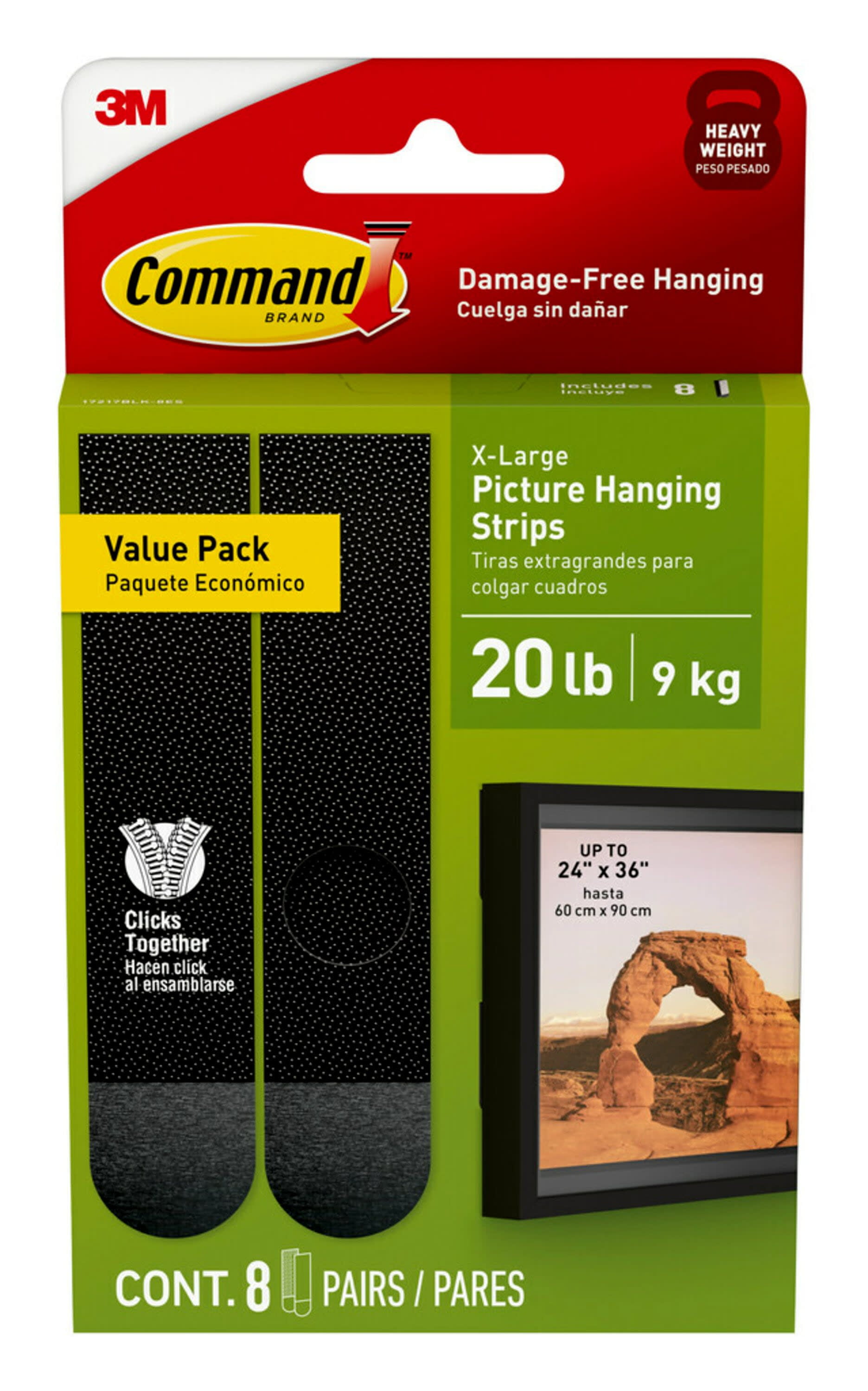 Command Jumbo Picture Hangers, Black, 8 Pairs