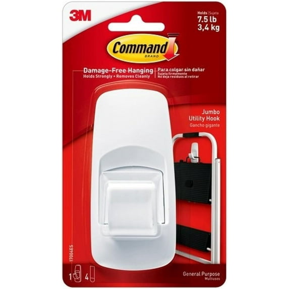 Command Jumbo Plastic Hook with Adhesive Strips, 1-Hook