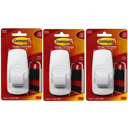 Command Jumbo Plastic Hook with Adhesive Strips, 3-Hooks