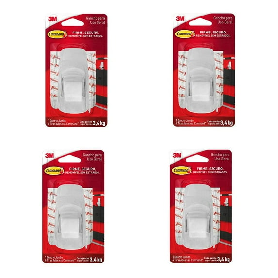Command Jumbo Utility Hook 1 Hook 4 Strips White, 4 Pack