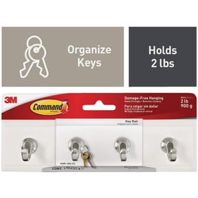 3M Command Key Rail - 4 Hooks, Adhesive, Easy Installation - 2 Pack, 12 Strips Included