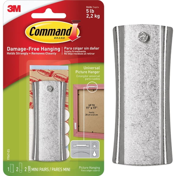 Command Large 5 lb Capacity Universal Frame Hanger, 1 hanger, 2 strips, 2 frame stabilizer strips, Indoor Use 17047-ES