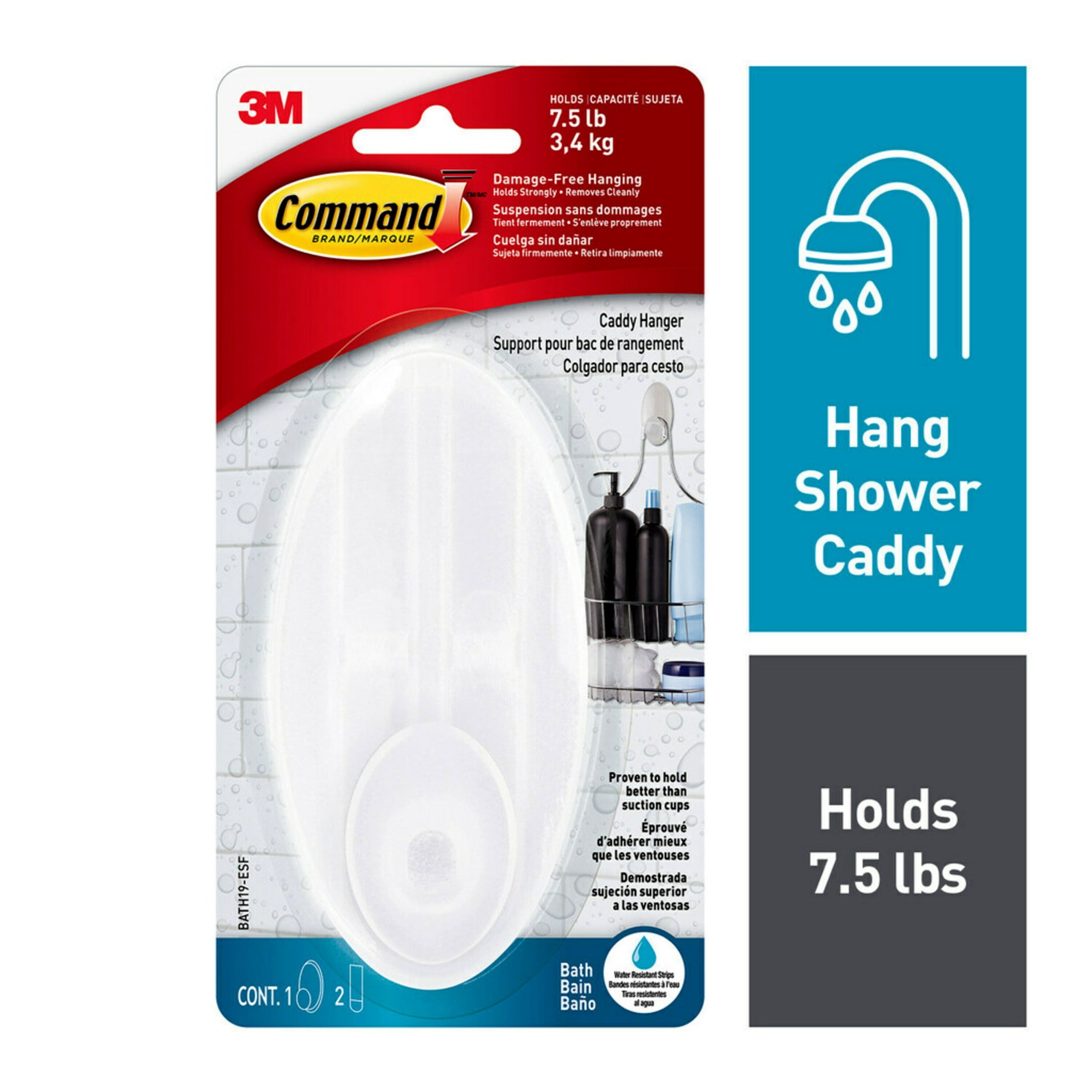 Command Large Caddy Hanger, Frosted, 1 Hanger, 2 Large Strips/Pack