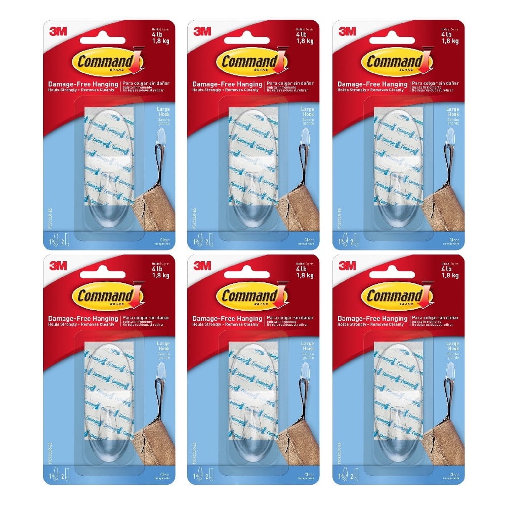 Command Large Clear Hook Damage Free Adhesive 1 Hook 2 Strips 6 Pack Command Large Clear Hook Damage Free Adhesive 1 Hook 2 Strips 6 Pack