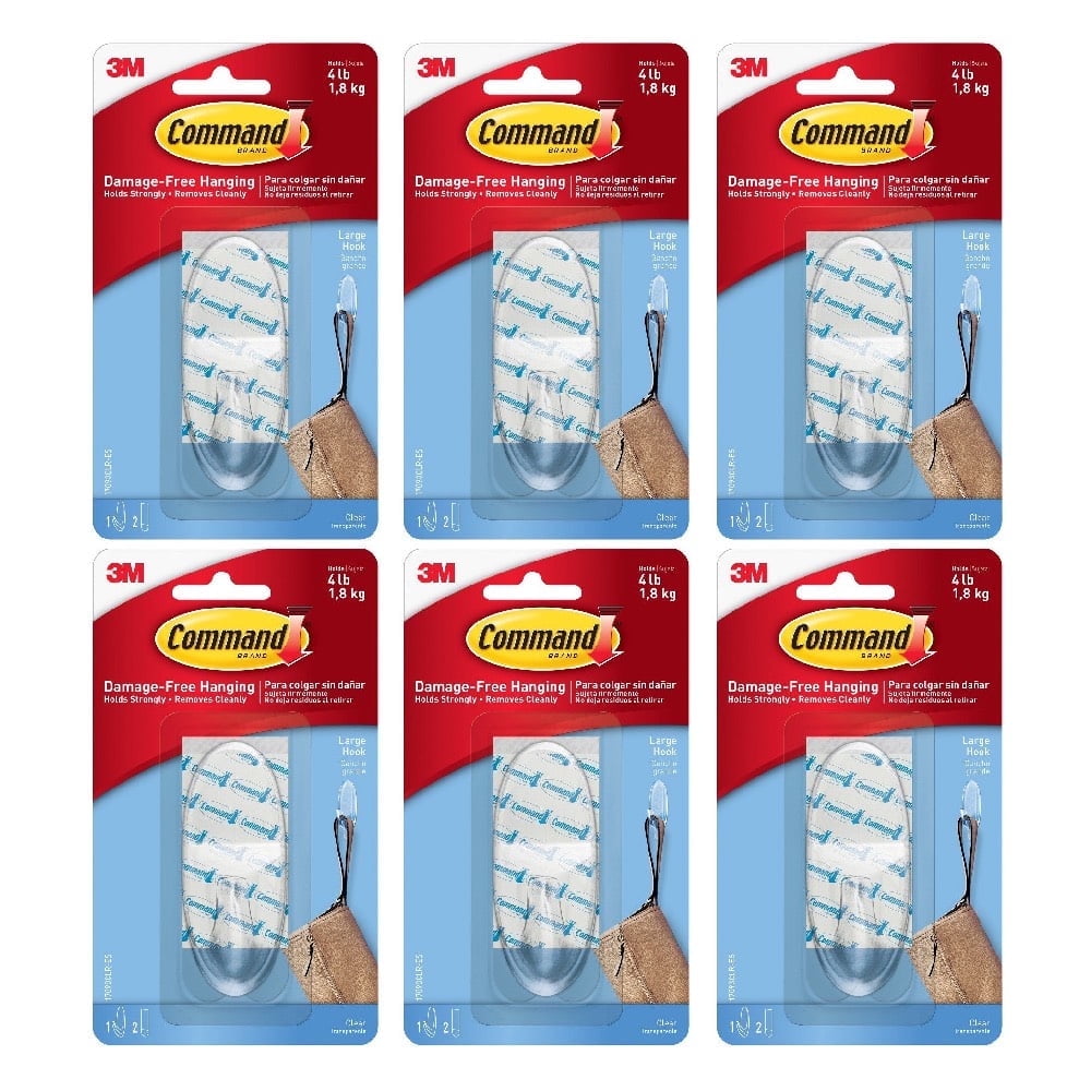 Command Large Clear Hook Damage Free Adhesive 1 Hook 2 Strips 6 Pack