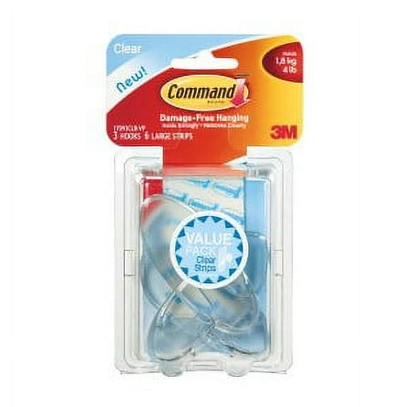 Command Large Clear Hook with Clear Strips Value Pack, 17093CLR-3AES
