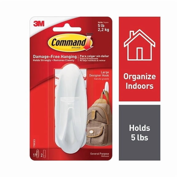 Command Large Designer Hook, White, 1 Wall Hook