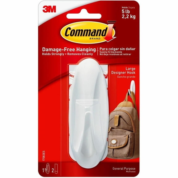 Command Large Designer Hook, White, 1 Wall Hook