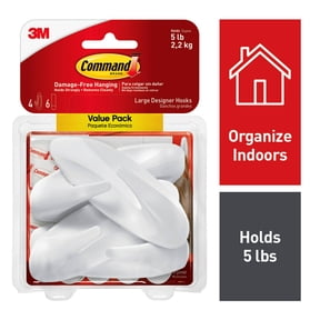 Command Large Designer Hooks, White, 4 Wall Hooks, Damage-Free Hanging