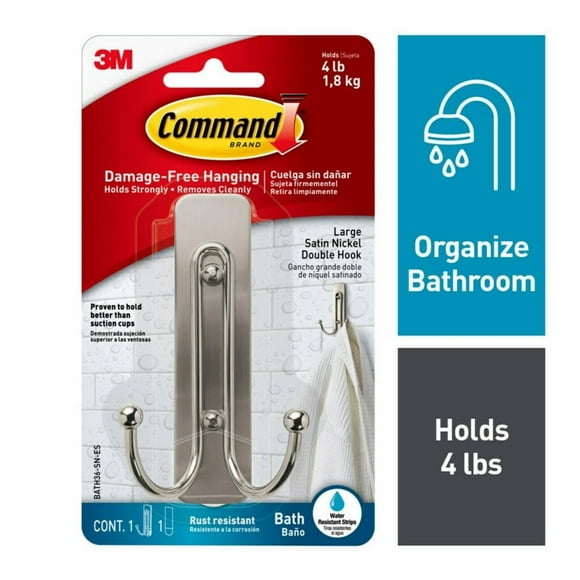 Command Large Double Bath Hook, Matte Black, BATH36-MB-ES
