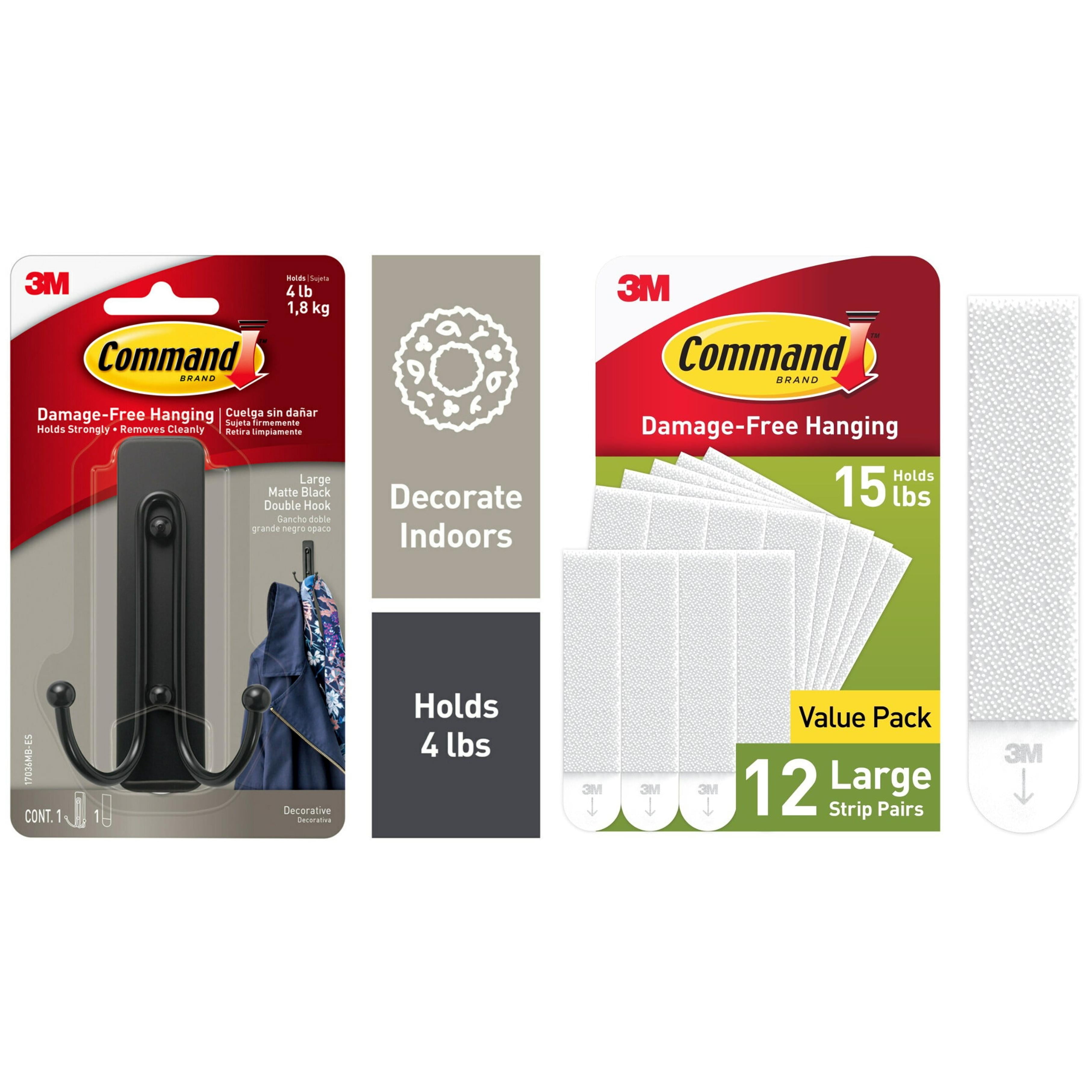 Large Matte Black Double Wall Hook with Adhesive Strip