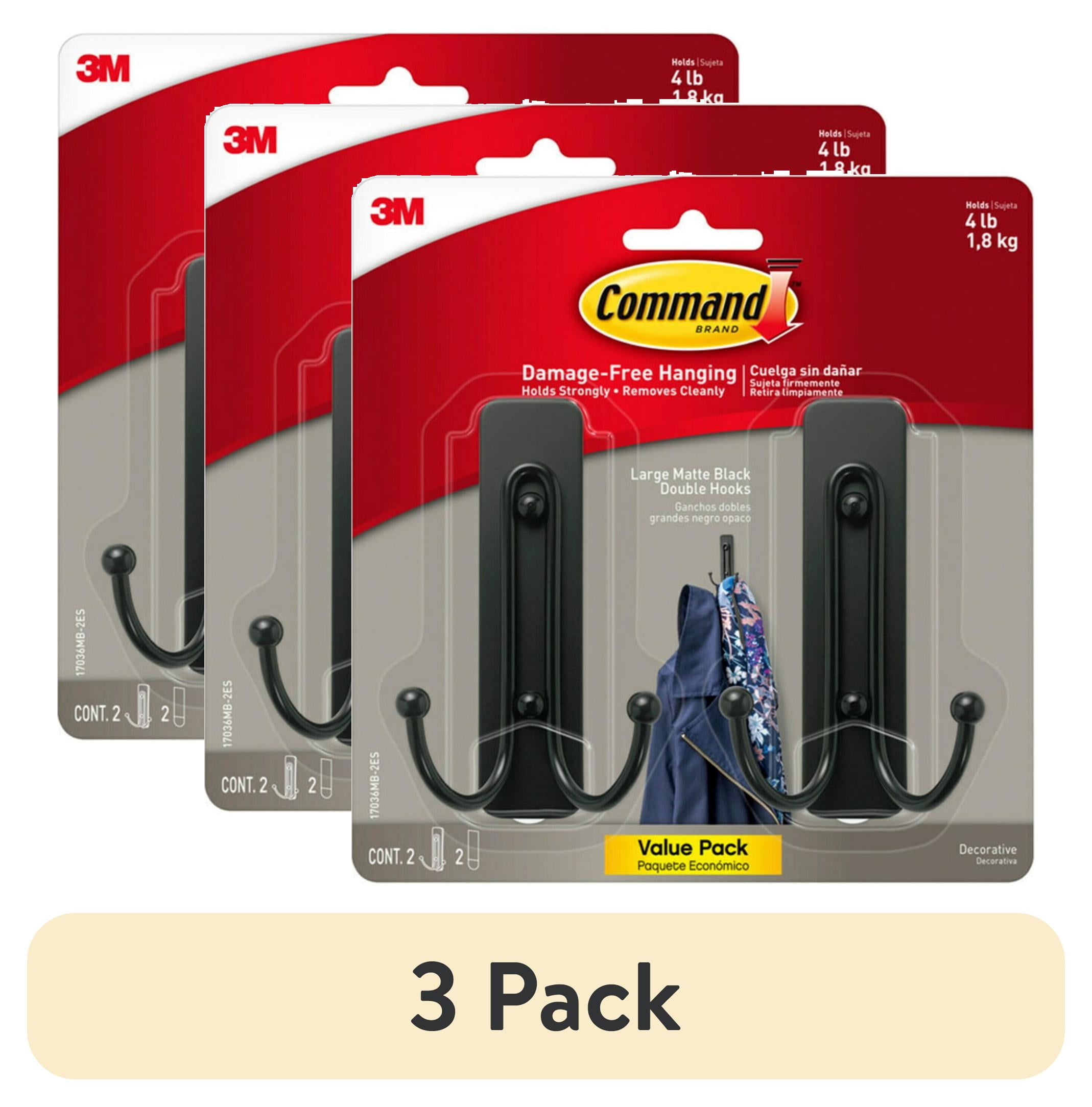 Large Matte Black Double Wall Hooks with Adhesive Strips