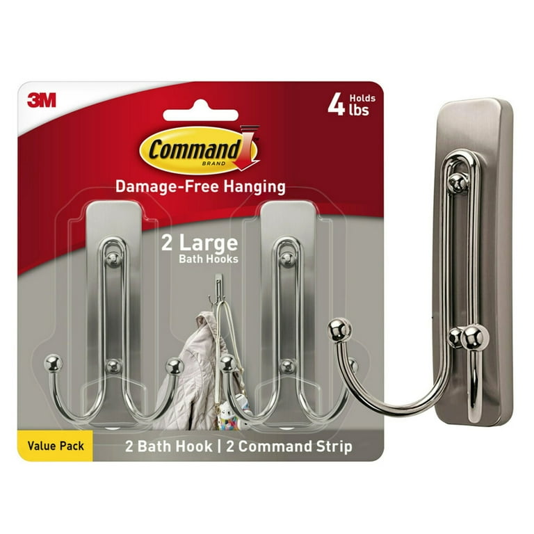 Command Large Double Wall Hooks, Brushed Nickel, Damage Free